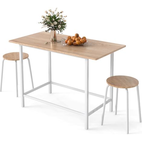 COSTWAY 3-Piece Dining Set Kitchen Table and Chairs for 2 w/ Square Table-White (1/5)