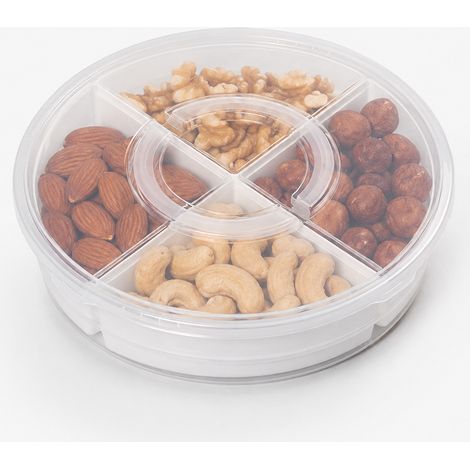 Contenitore Rotondo in Plastica con 4 Comparti Organizer per Alimenti Scomparti
