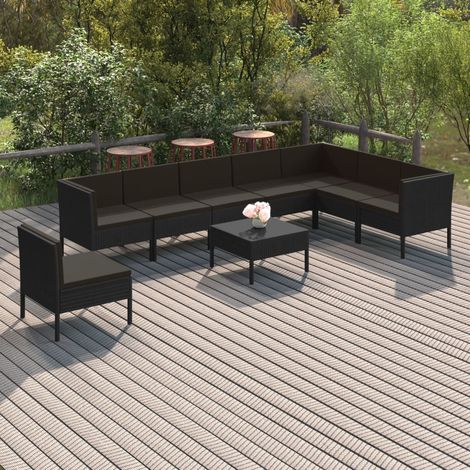 9-tlg. Garten-Lounge-Set mit Auflagen Poly Rattan Schwarz (1/5)