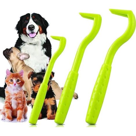 Set 3 pièces Retire Tique pour Animaux/Kit 3 Crochets - Pinces Anti Tique pour Chat, Chien,Autre Animal, Humain (Vert) (1/4)