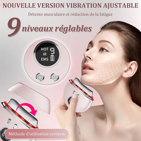 Massaggiatore viso antirughe: massaggiatore lifting viso con 9 livelli di regolazione e 4 modalità - massaggio termico elettrico Gua Sha EMS a 45°C - dispositivo di bellezza per il doppio mento con 3 (1/4)