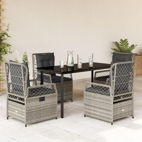 Ensemble à manger de jardin 5 pcs-Salon de jardin coussins gris résine tressée 917011 (1/5)