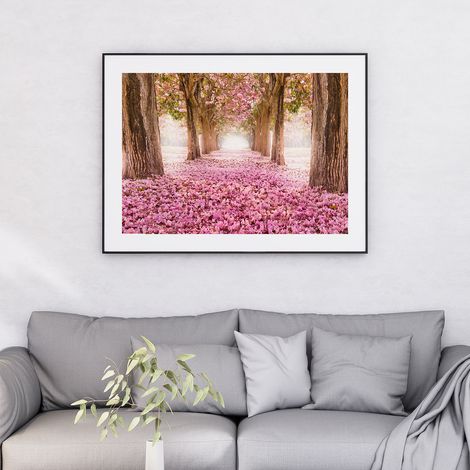 Affiche / Poster - Paysage chemin arbre fleuris - 21x29,7 cm - Bordure noire (1/5)