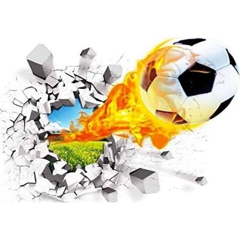 Sticker mural PVC effet mur fissuré 3D, motif ballon de football réaliste (1/3)