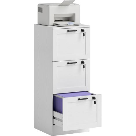 3-Drawer Filing Cabinet with Lock - White (1/5)