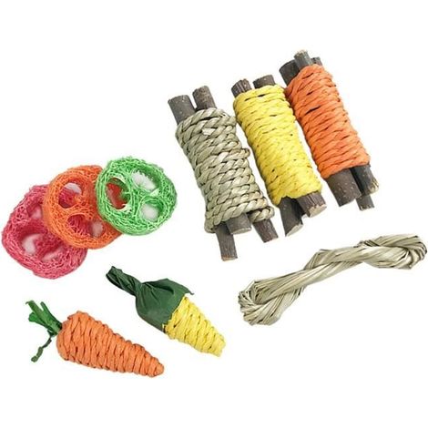 9 pièces lapin lapin jouets à mâcher carotte maïs bois bâtons dents meulage jouet pour gerbilles cochons d'inde chinchillas (1/4)