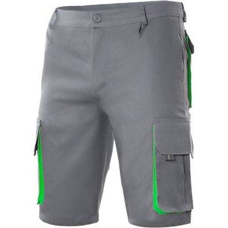 Bermuda bicolor multibolsillos con pliegues y elástico en cintura VELILLA Serie 103007 46 Gris / Verde lima