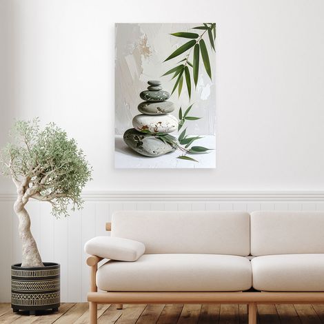Wandbild Zen Spa Steine Bambusblätter in Beige 40x60 (1/4)
