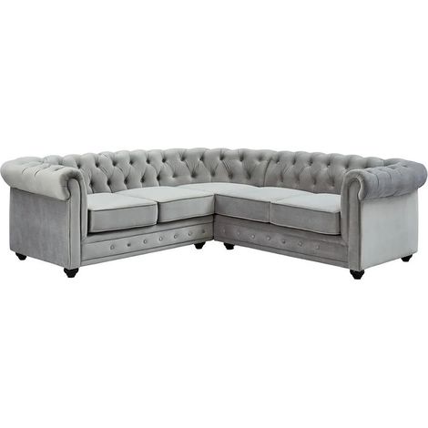 Divano angolare in Velluto Grigio argento - CHESTERFIELD