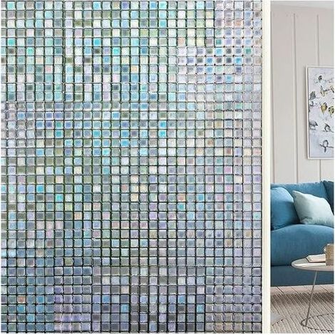 Film pour Vitre - Film Fenetre Anti Regard Electrostatique Non Adhesif Translucide, Decoratif pour Bureau, Cuisine, Maison - 3D Mosaic - 45 X 200CM (1/5)