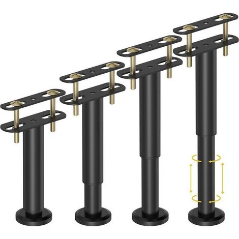Lot de 4 pieds de support de lit réglables en hauteur (18 à 32 cm), pieds de support centraux pour cadre de lit, lattes centrales et meubles, pieds de remplacement en métal robuste. (1/5)