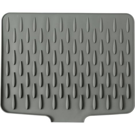 Tapis de séchage en silicone pour vaisselle sur le comptoir de cuisine avec drain intégré, résistant à la chaleur, facile à nettoyer, pente auto-drainante, écologique et antidérapant, 15,75"x12,8" gri (1/5)