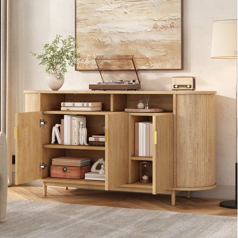 Credenza 3 ante con contenitore, 140x40x78 cm, MDF e truciolare, naturale OKMYHOME (1/5)