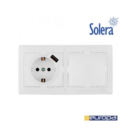 Kit d’interrupteur + station d’accueil avec USB + cadre à 2 éléments, 154x81x10mm  Solera E3/42974