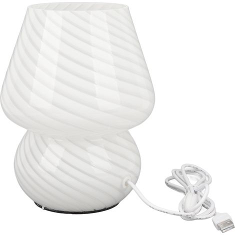 Ortviai Lampe de chevet en verre motif rayé forme champignon – lumière chaude réglable sans à-coup, 19 cm (1/5)