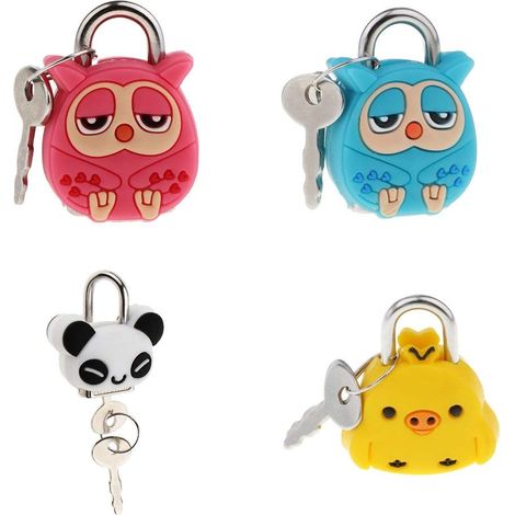 Lot de 4 mini cadenas avec clés, cadenas de sécurité au design mignon d'animaux de dessin animé, parfaits comme cadeaux pour enfants.