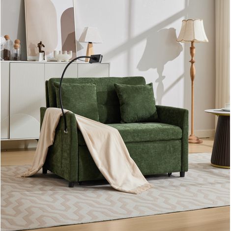 Canapé-lit pliable individuel moderne en tissu vert avec USB et support tablette OKWISH (1/5)