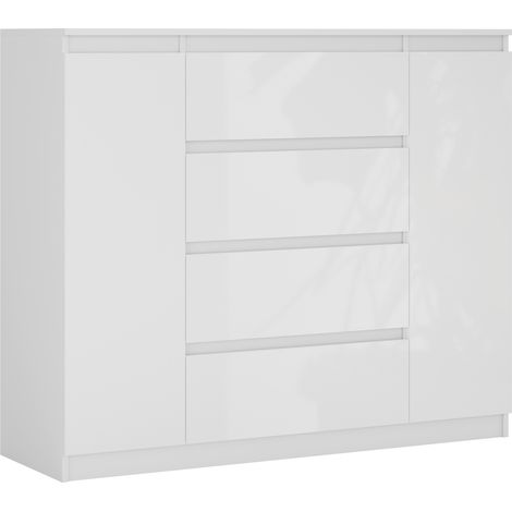 Cassettiera : Bianco Opaco / Bianco Lucido, 120 x 39 x 101 cm, 2 ante, 4 cassetti (1/5)
