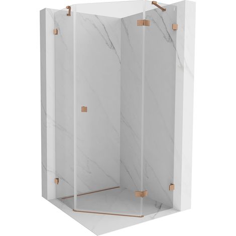 Mexen Lunar cabina de ducha pentagonal abatible derecha 80 x 80 cm, transparente, cobre cepillado - 831-080P-080L-65-00-P (1/5)