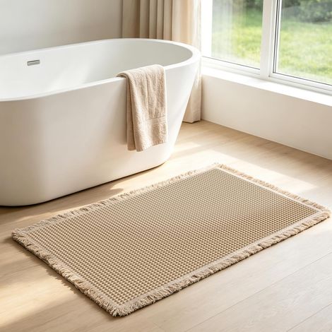 Tapis de bain 50 x 80 cm - Style gaufré - Antidérapant, absorbant et lavable - Pour salle de bain et salon - Marron (1/5)
