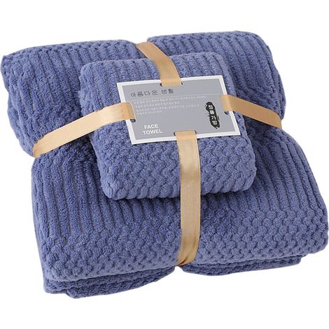 Ensemble de serviettes de bain et de douche en polaire corail, séchage rapide, ultra-absorbante, douce et confortable pour un usage quotidien, bleu foncé. (1/5)