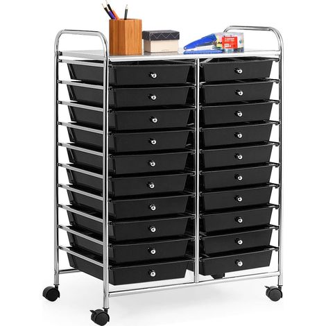 COSTWAY Carrito Multiuso con Ruedas y 20 Cajones Carro Auxiliar Servicio para Cocina Baño Restaurante Almacenaje (Negro) (1/5)