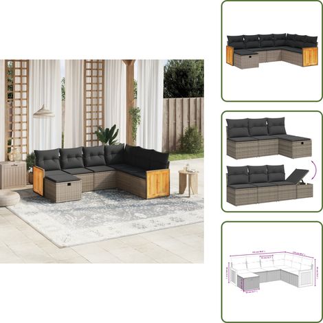 The Living Store 7-tlg. Garten-Sofagarnitur mit Kissen Grau Poly Rattan - Gartenmöbel - Sofagarnitur - Outdoor-Lounge - Rattanmöbel - PE-Rattan (1/5)