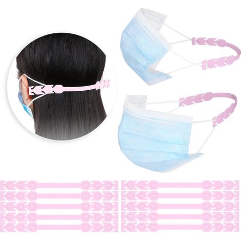 Lot de 10 pinces à oreilles et protège-bouche en silicone avec boucle réglable, rose (1/5)