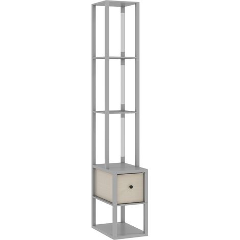 Floor Lamp with Shelves, LED Column Modern Standing Lamp with Fabric Drawer, Adjustable Brightness, Foot Switch for Living Room, Bedroom, Office, Grey (1/5)