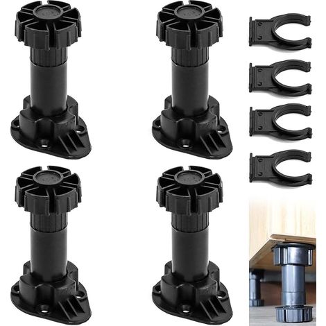 Lot de 4 Pied de Meuble Noires, 100-120mm Pieds Meuble Cuisine Réglables en Plastique, Pied de Meuble Reglable pour Table, Lit, Canapé, Cuisine, Armoire (1/5)
