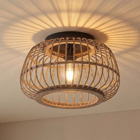 [NEUWERTIG] B-Ware Lindby Deckenleuchte Bominio LED Lampe Rattan schwarz matt Ø40cm dimmbar 24,5cm (1/2)