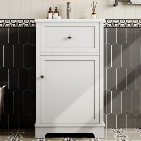 Mueble de baño de 51x46x87 cm, con espacio de almacenamiento, fabricado en cerámica y MDF lacado en blanco