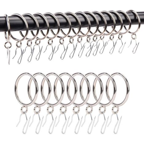 Lot de 24 Anneaux de Rideau avec Crochets en métal antirouille avec œillets et Crochets plissés pour fenêtre, Porte de Douche, Rideau de Douche de 3,2 cm de diamètre intérieur