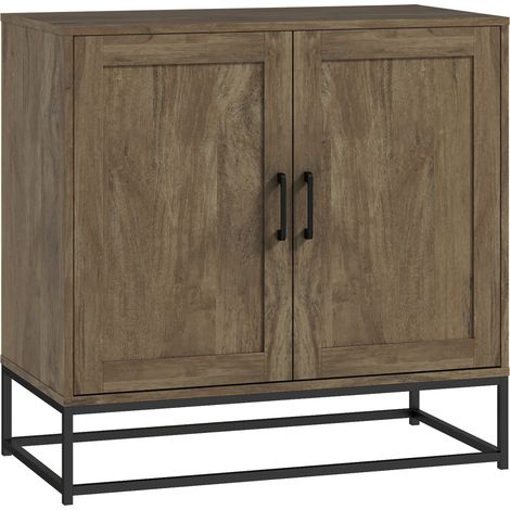 Buffet effet bois exotique 2 portes étagère métal noir (1/5)