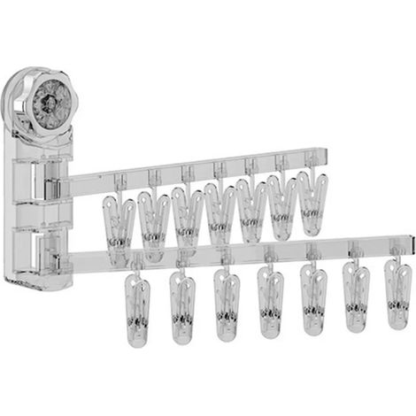 Stendibiancheria girevole con 28 clip, elevata capacità di carico, facile installazione, stendibiancheria da bagno (bianco trasparente). (1/5)
