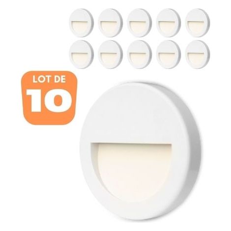Lot de 10 spots LED mural VEKTAB1 rond blanc 3W 3000K IP65
