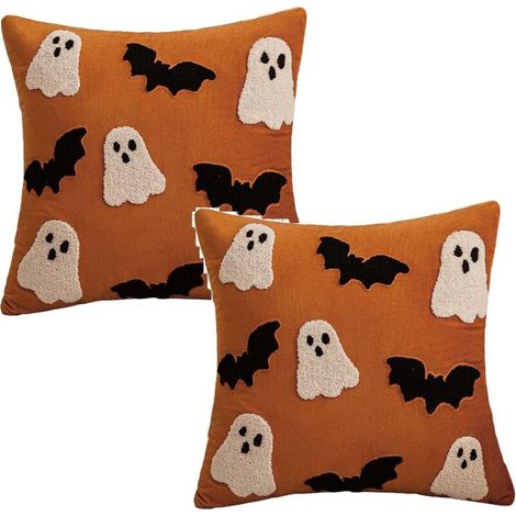 2Pcs Halloween Cushion Cover, Funny Ghost Plush Pillowcase, Square Pillow Case Cushion Protector Invisible Zipper for Sofa Bedroom Living Room Decoration (1/5)
