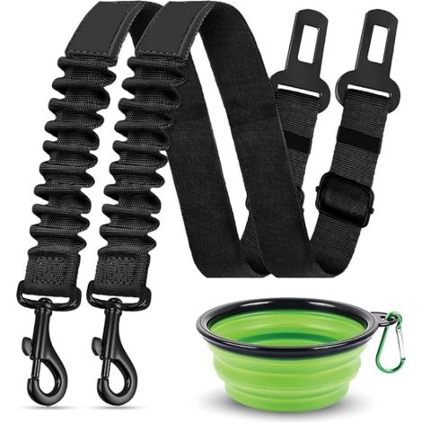 Lot de 2 Ceintures de sécurité de Voiture pour Chien avec Bol de Voyage, Ceinture de sécurité Durable pour Chiens, idéale pour Les Petites et Grandes Races (1/5)