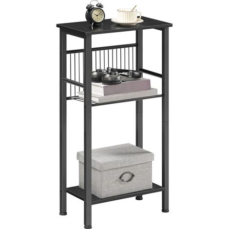 Console Haute et Étroite à 3 Niveaux de 40 cm, Étagère Ouverte, Étagère Réglable en Filet, Pieds Réglables, Anti-Basculement, pour Couloir, Salon, Canapé, Noir (1/5)