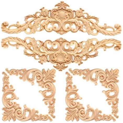 BUNTHAUS Moulure Decorative Bois 6 Pièces Décoratifs en Bois Longs Sculptés Coin Applique Onlay Appliques