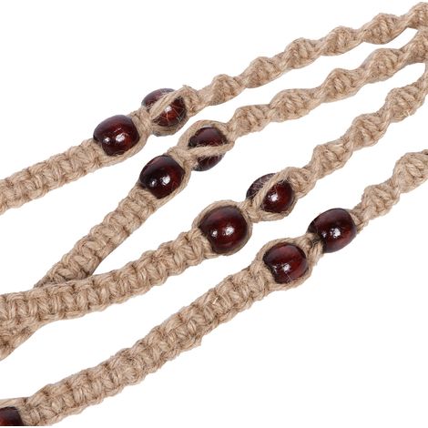 Porte-plante suspendu Modèle L'Élégance avec perles en bois, corde en fibre naturelle, 110 cm, gris, incluant un seul (1/5)