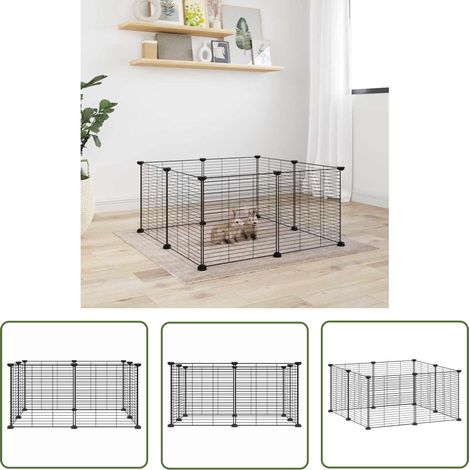 The Living Store Cage animaux de compagnie à 8 panneaux Noir 35x35 cm Acier - Cage Pour Animaux - Cage Lapin - Clapier - Abri Animal - Accessoires Petit Animal (1/5)