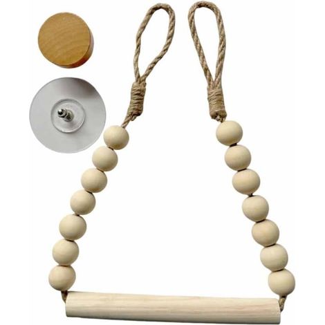 Porte-papier toilette en perles de bois, avec ventouse, corde de jute en bois pour décoration de salle de bain (avec crochet) (1/5)