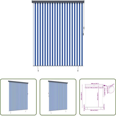 Store enrouleur - Store enrouleur Bleu et Blanc 200 x 250 cm Tissu et Aluminium (1/5)