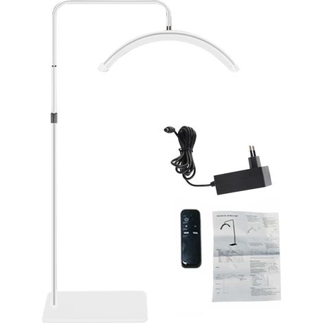 LAMPE LED DEMI-LUNE AU SOL 36W, 3200K-5600K, PIED 1,8M, TÉLÉCOMMANDE, BLANCHE, 100-240V (1/5)