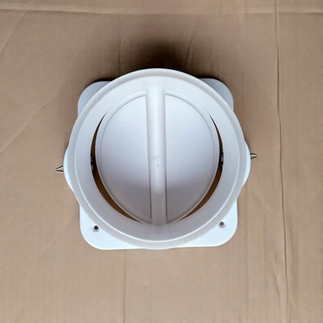 Plastic non-return valve for point flue, double opening with hinged non-return valve, non-return valve for kitchen air outlet, smoke prevention.