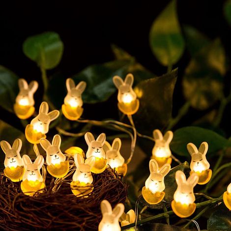 Ghirlanda luminosa pasquale - Decorazione pasquale - Catena di luci - Luci a LED a forma di coniglietto - Funzionamento a batteria - Luci a forma di uovo 3D - 5 metri x 50 LED - Giallo (1/5)