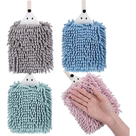 Set di 4 asciugamani in ciniglia, morbidi, appendibili, assorbenti e ad asciugatura rapida con motivo riccio, per asciugare in bagno, in (1/4)