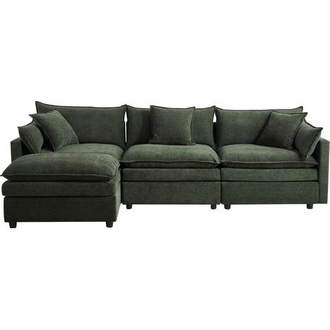 Canapé d'angle convertible 5 places – Tissu sherpa doux – Construction en éponge – Design minimaliste moderne – Parfait pour salons et appartements (1/5)