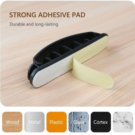 12pcs Support de câbles adhésifs - Organisation bureau rangée Compatible chargeurs et souris - Bureau - Noir (1/5)